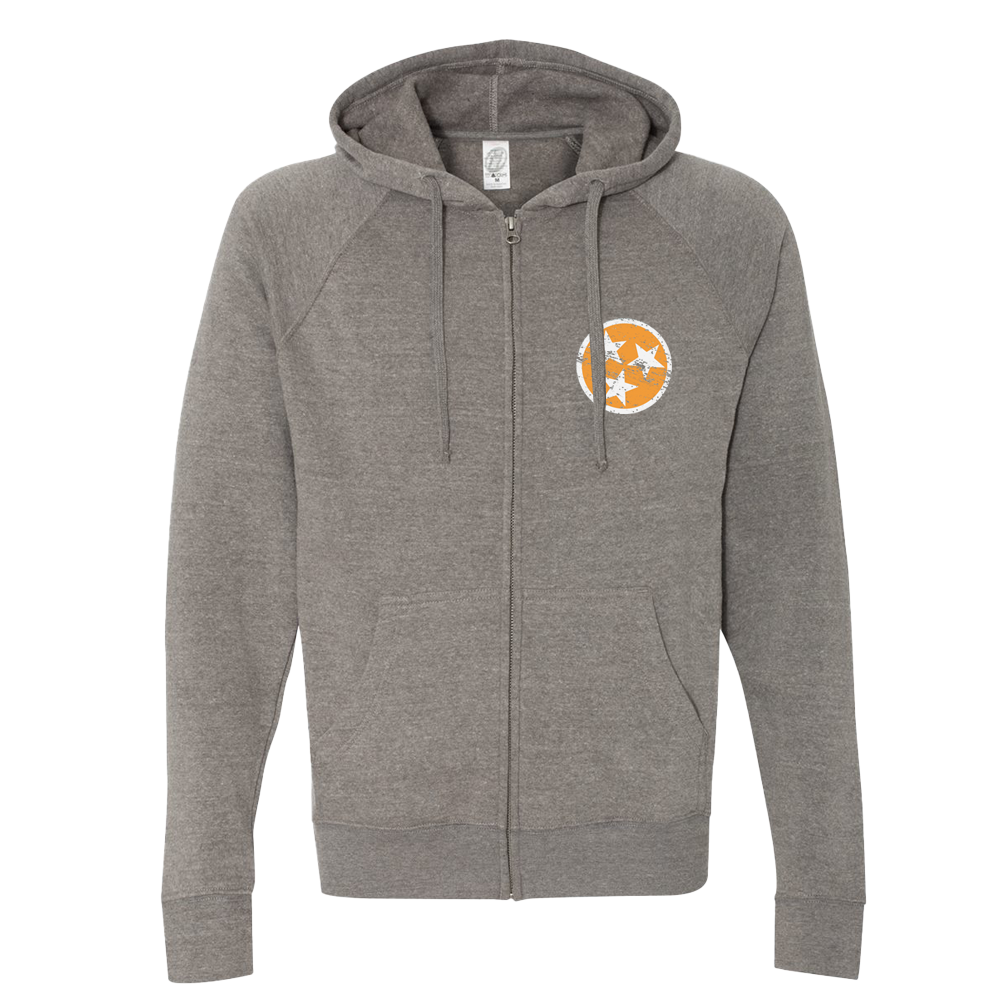 Orange Tri-Star on Grey Fleece Zip Hoodie