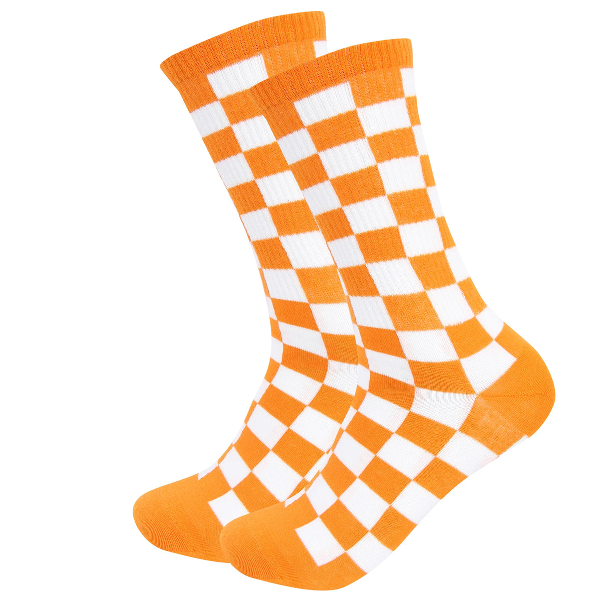 Socks - Orange & White Checkerboard - Ribbed