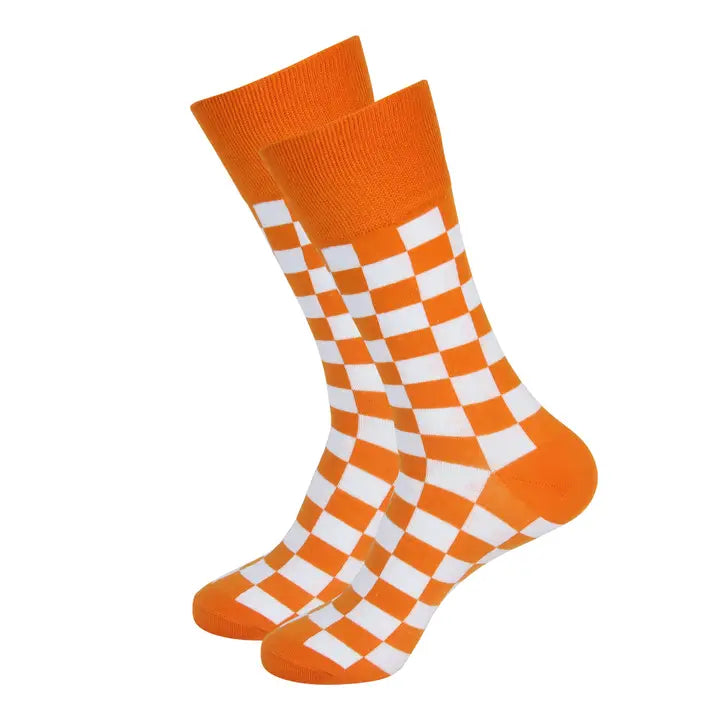 Socks - Orange & White Checkerboard - Nothing Too Fancy