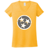 Ladies V-Neck Grey Flag on Orange