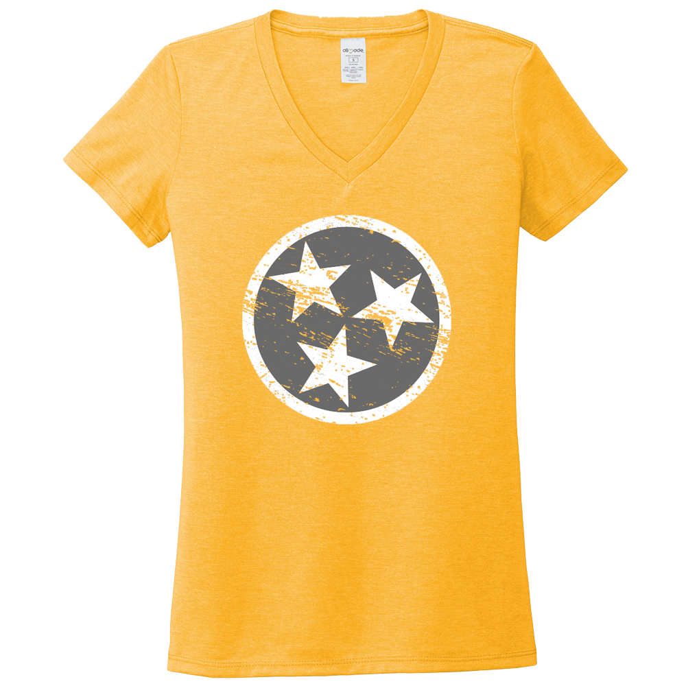 Ladies V-Neck Grey Flag on Orange