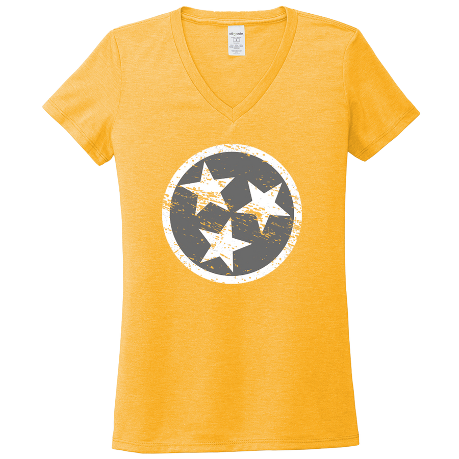 Ladies V-Neck Grey Flag on Orange