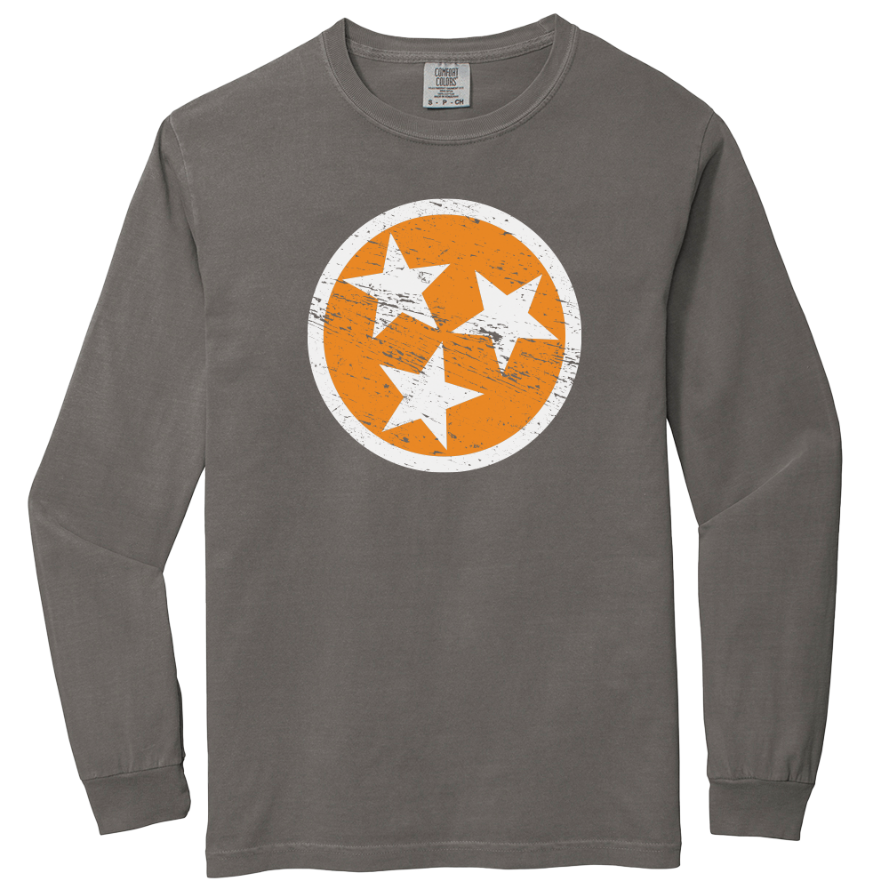 Long Sleeve Orange Tri-Star on Gray
