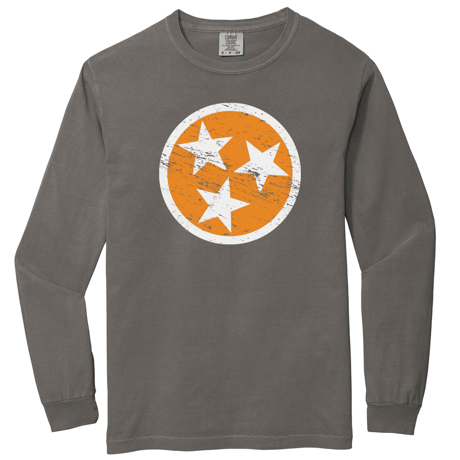 Long Sleeve Orange Tri-Star on Gray - Nothing Too Fancy