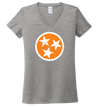 Ladies V-Neck Orange Flag on Grey