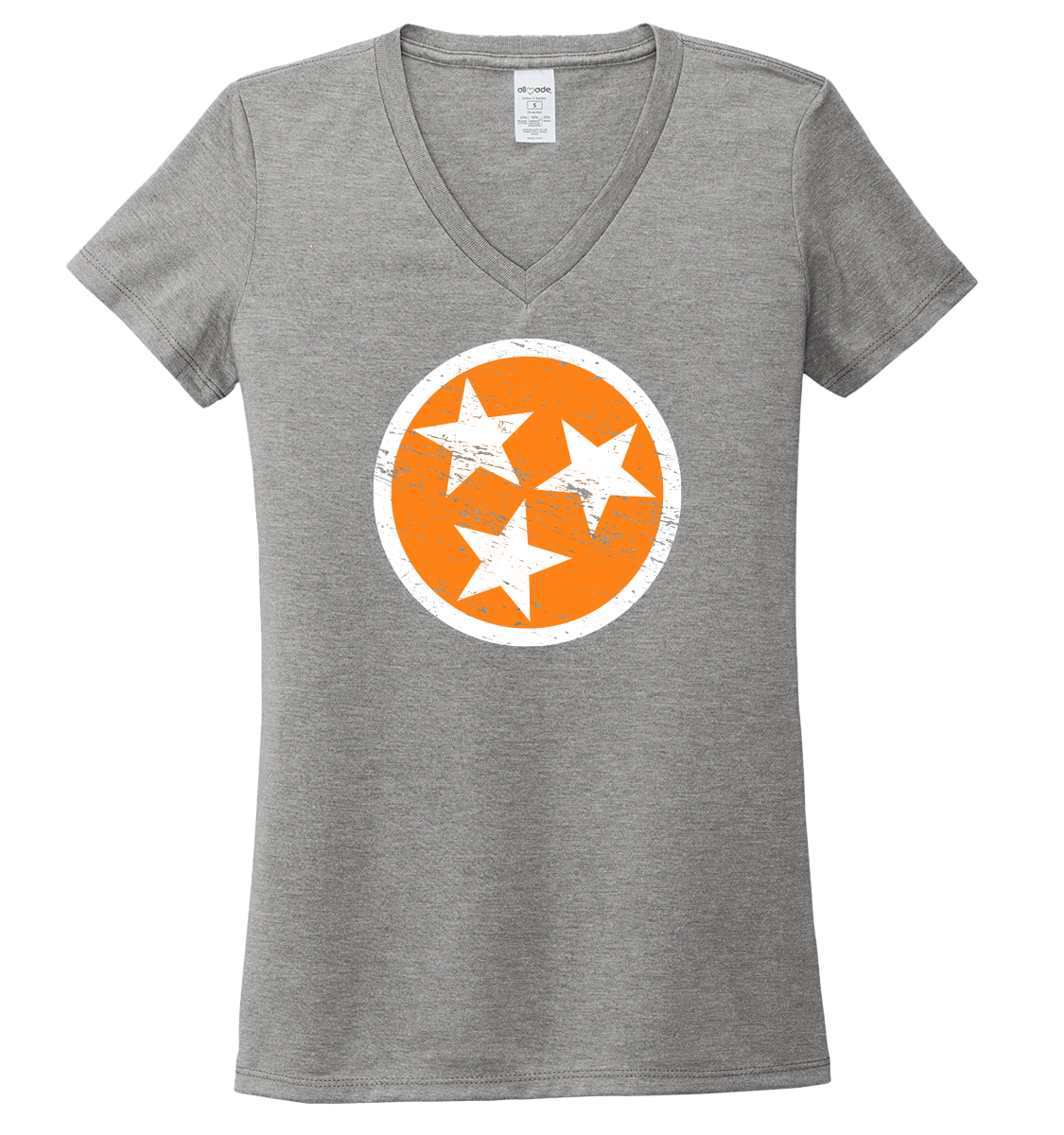 Ladies V-Neck Orange Flag on Grey