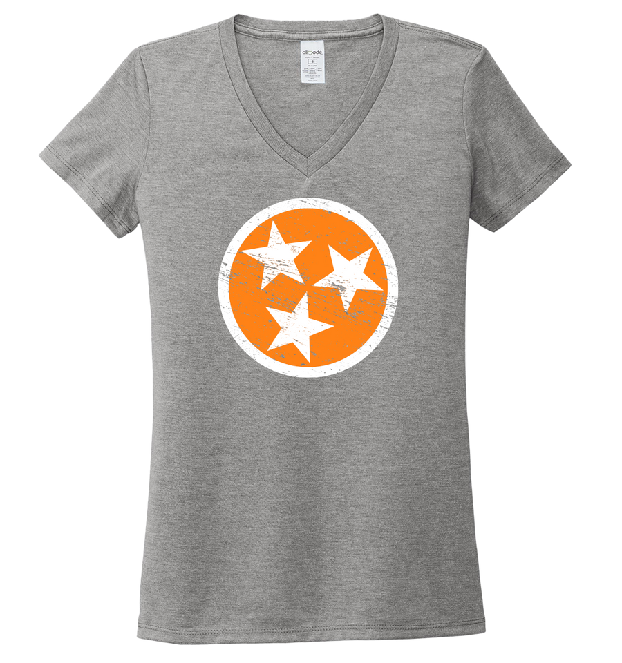 Ladies V-Neck Orange Flag on Grey