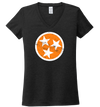 Ladies V-Neck Orange Flag on Black