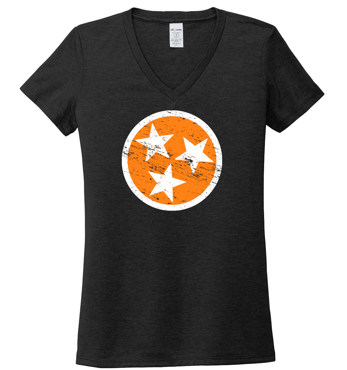 Ladies V-Neck Orange Flag on Black