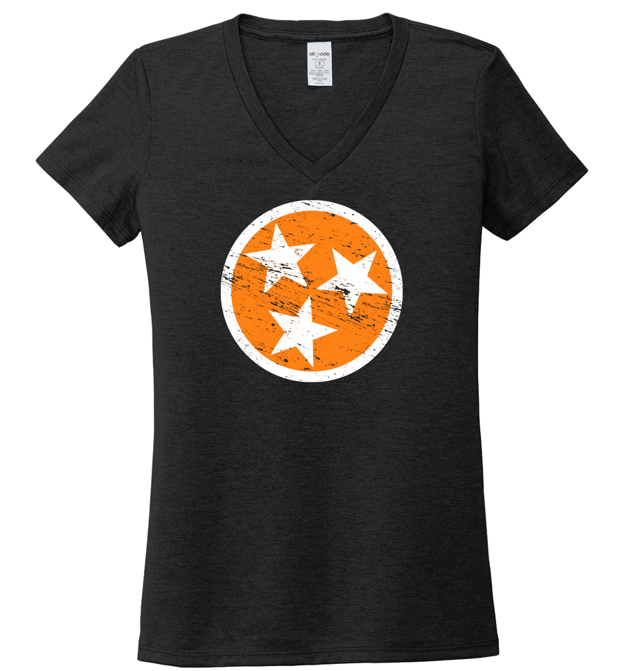 Ladies V-Neck Orange Flag on Black