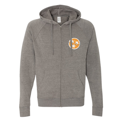 Orange Tri-Star on Grey Fleece Zip Hoodie