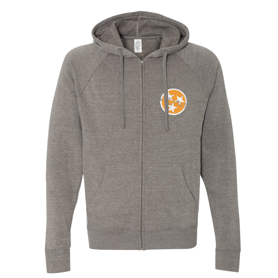 Orange Tri-Star on Grey Fleece Zip Hoodie