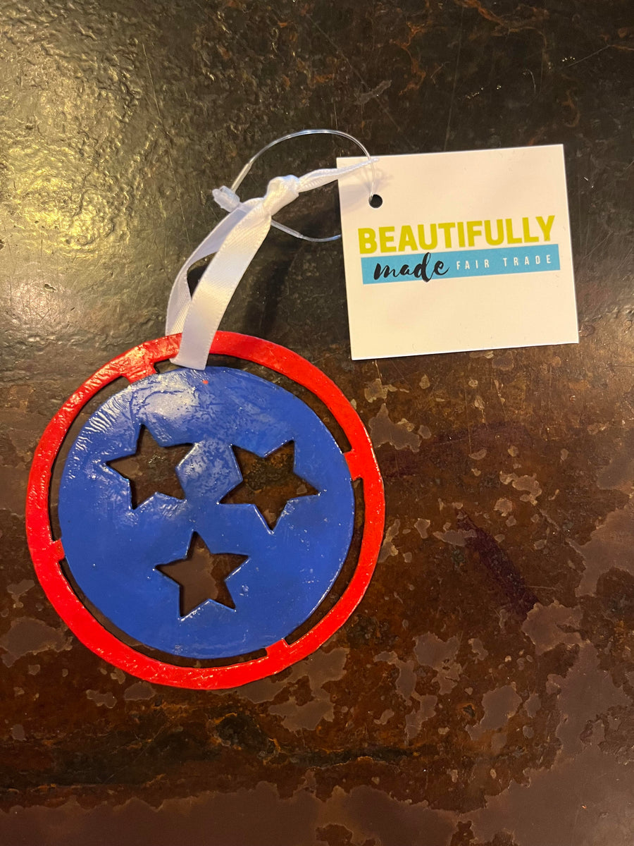 Metal Painted Tri-star Ornament - Handmade In Haiti
