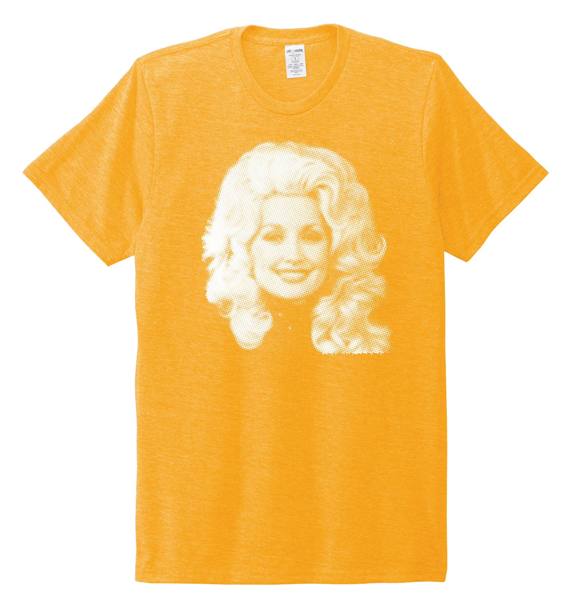 White shirt online with orange writing