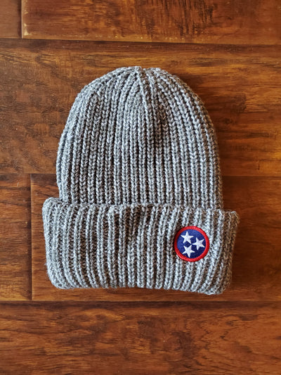 Gray & White Speckled Beanies with Tri-Star Patch  Hat - Nothing Too Fancy