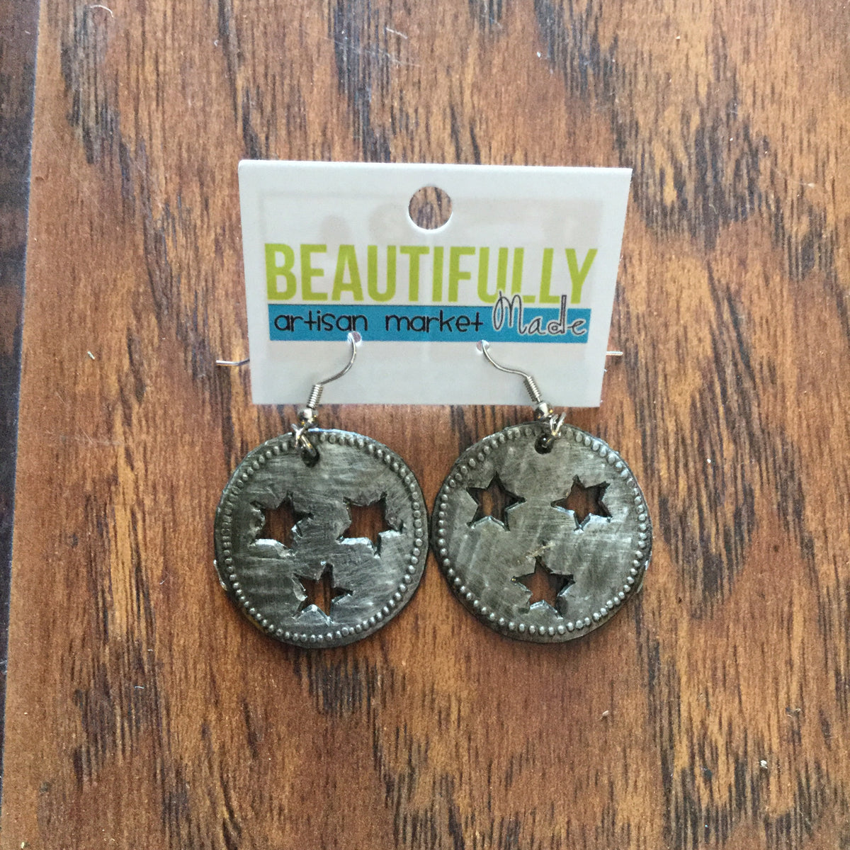 Metal Tri-Star Earrings - Made In Haiti