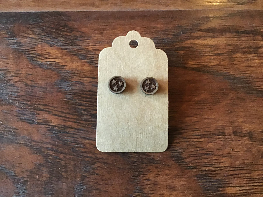 Wooden Tri-Star Earring - Studs