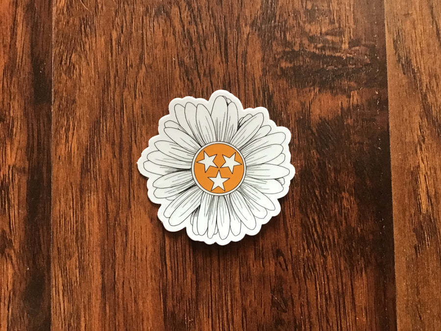 Orange & White Tri-Star Flower Sticker