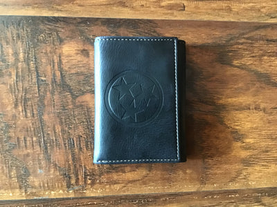 Tri-Star Leather Trifold Wallet - Black