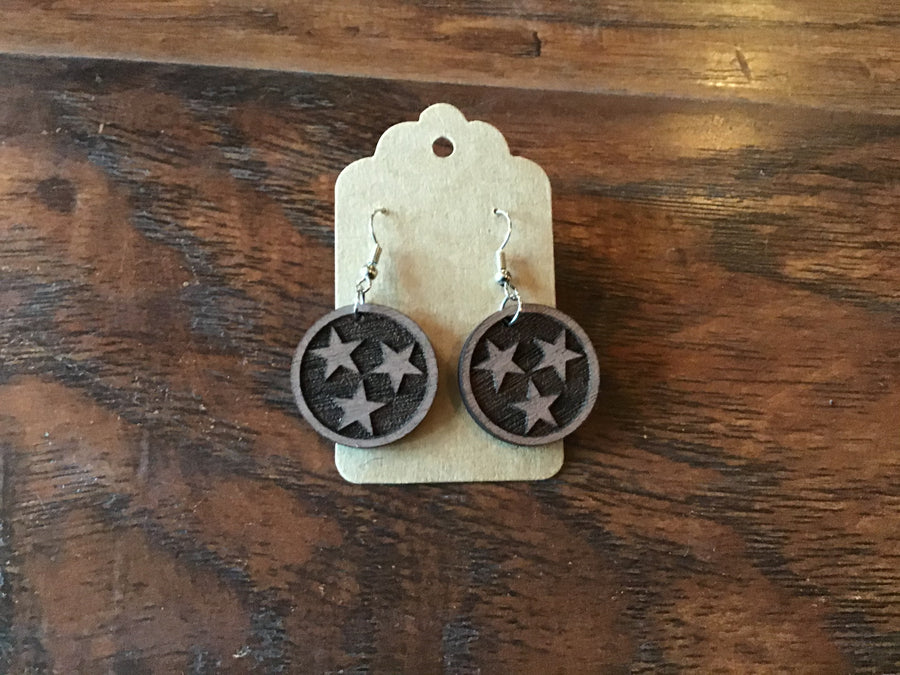 Wooden Tri-Star Earring - Dangles
