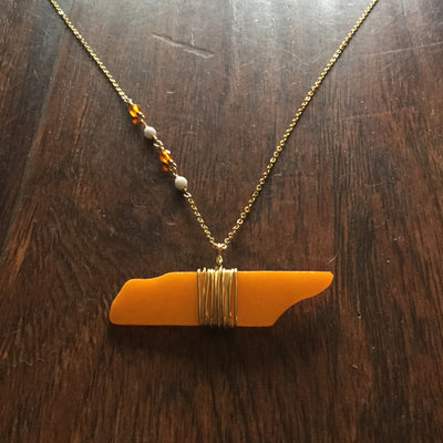 Orange Glass TN Necklace - 28"  jewelry - Nothing Too Fancy