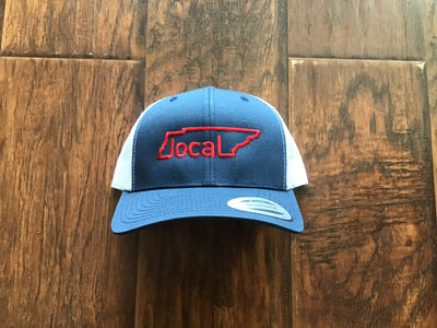 Local Trucker Hat - Blue/White with Red Stitching